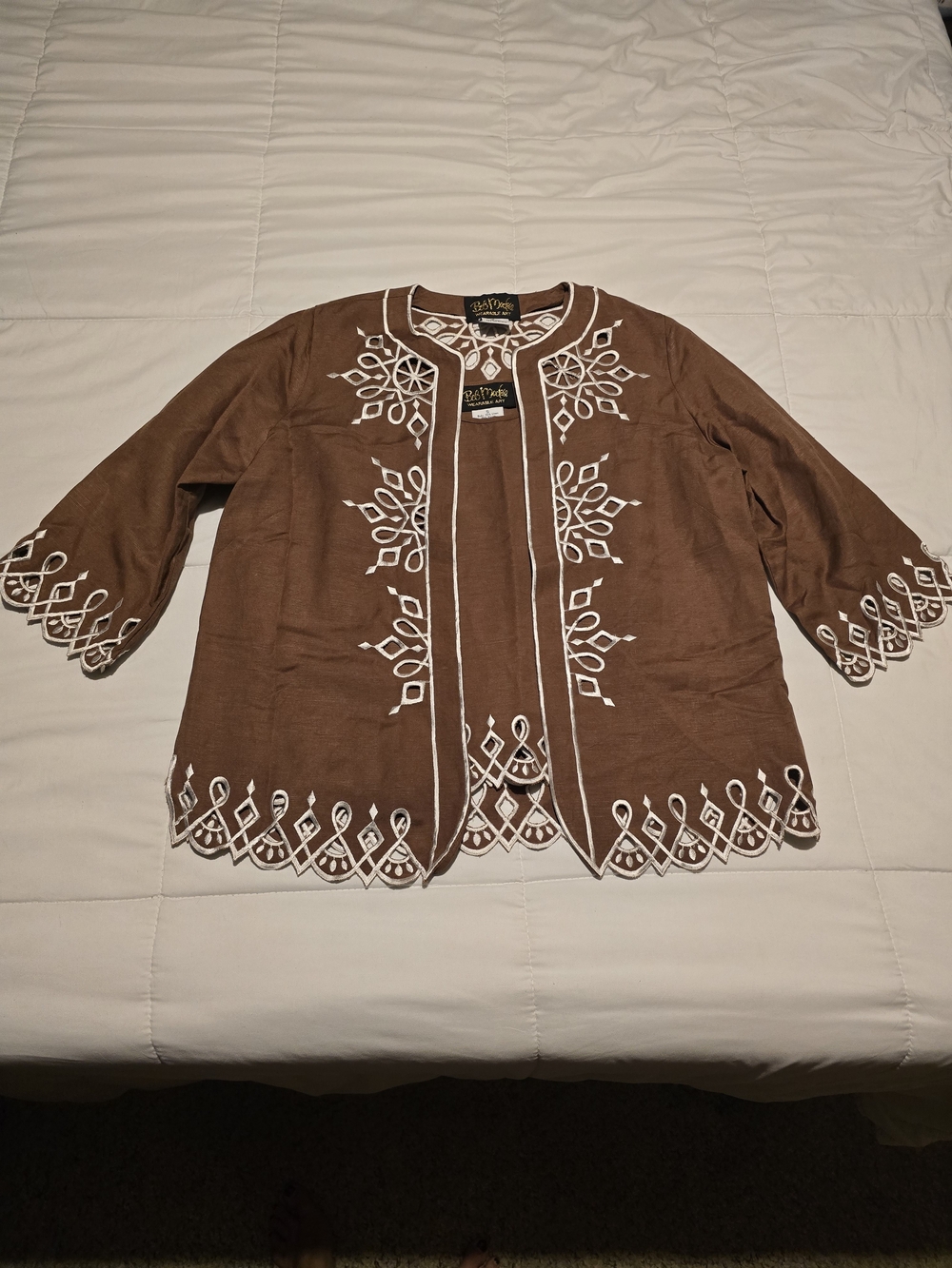 Bob Mackie Brown Tunic Jacket with White Embroidery And Matching Tank Top